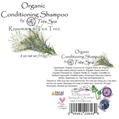 Très Spa Organic Conditioning Shampoo Rosemary Tea Tree & a kiss of Mint Label